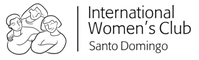 Black and white logo for International Women's Club Santo Domingo, featuring a simple line drawing of three women on the left and the club name on the right.